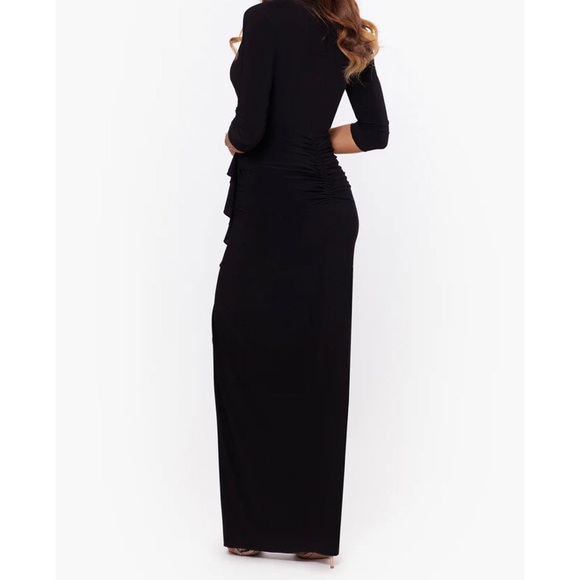 NWT Betsy and Adam Aubree Ruched Ruffle Long Sleeve V Neck Jersey Wrap Gown - Picture 15 of 16